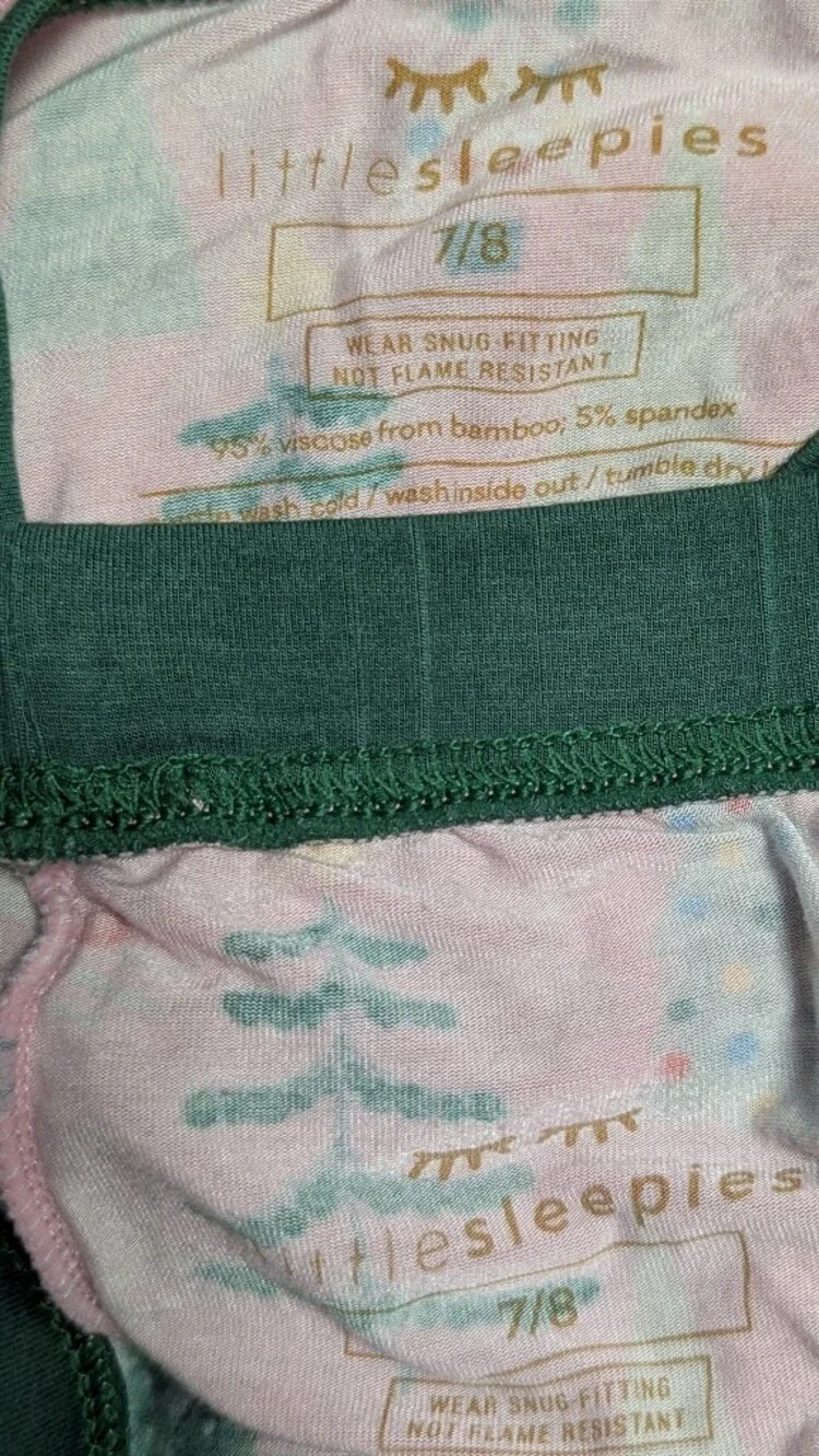 Little Sleepies Kids Pink Twinkle Trees Bamboo Pajamas Pj's Christmas Girls 7 8